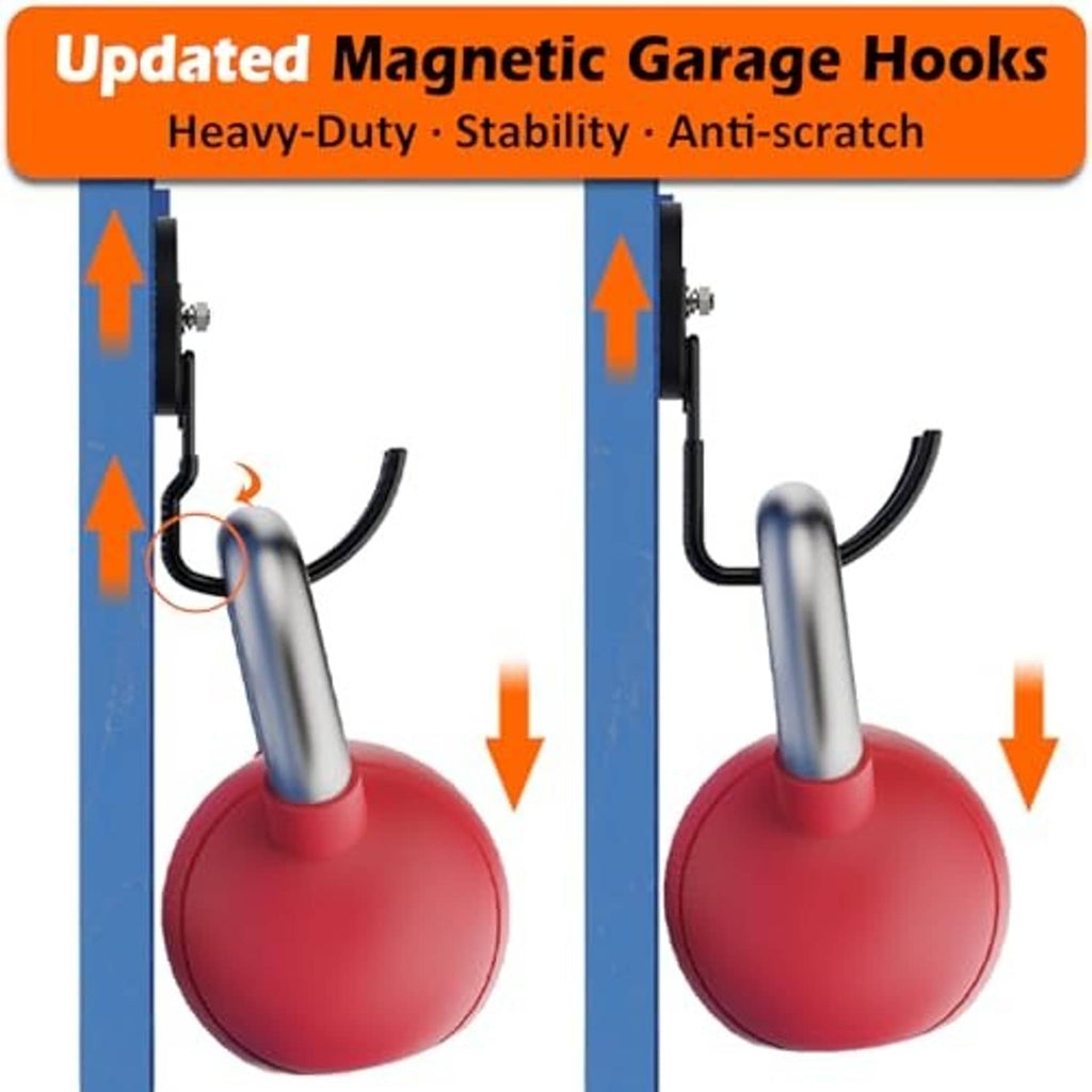 Black magnetic hook holding a red spherical magnet mount