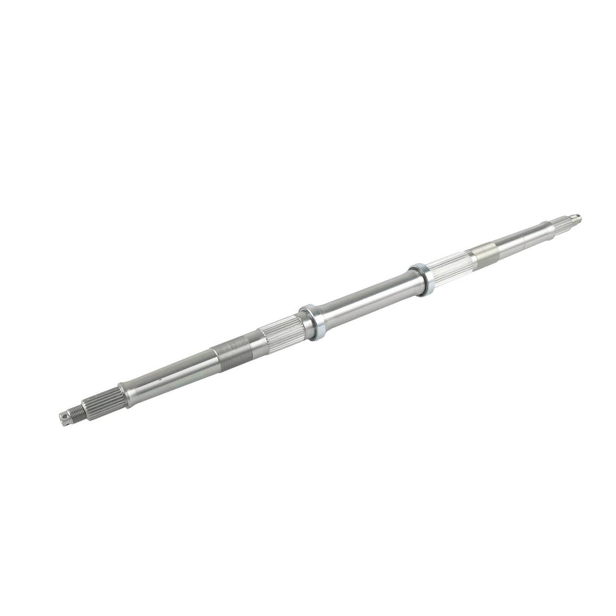 Rear axle shaft with two splined ends and ribbed bearing journals