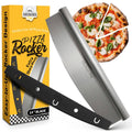 14-inch stainless steel pizza rocker cutter with black handle and sharp blade