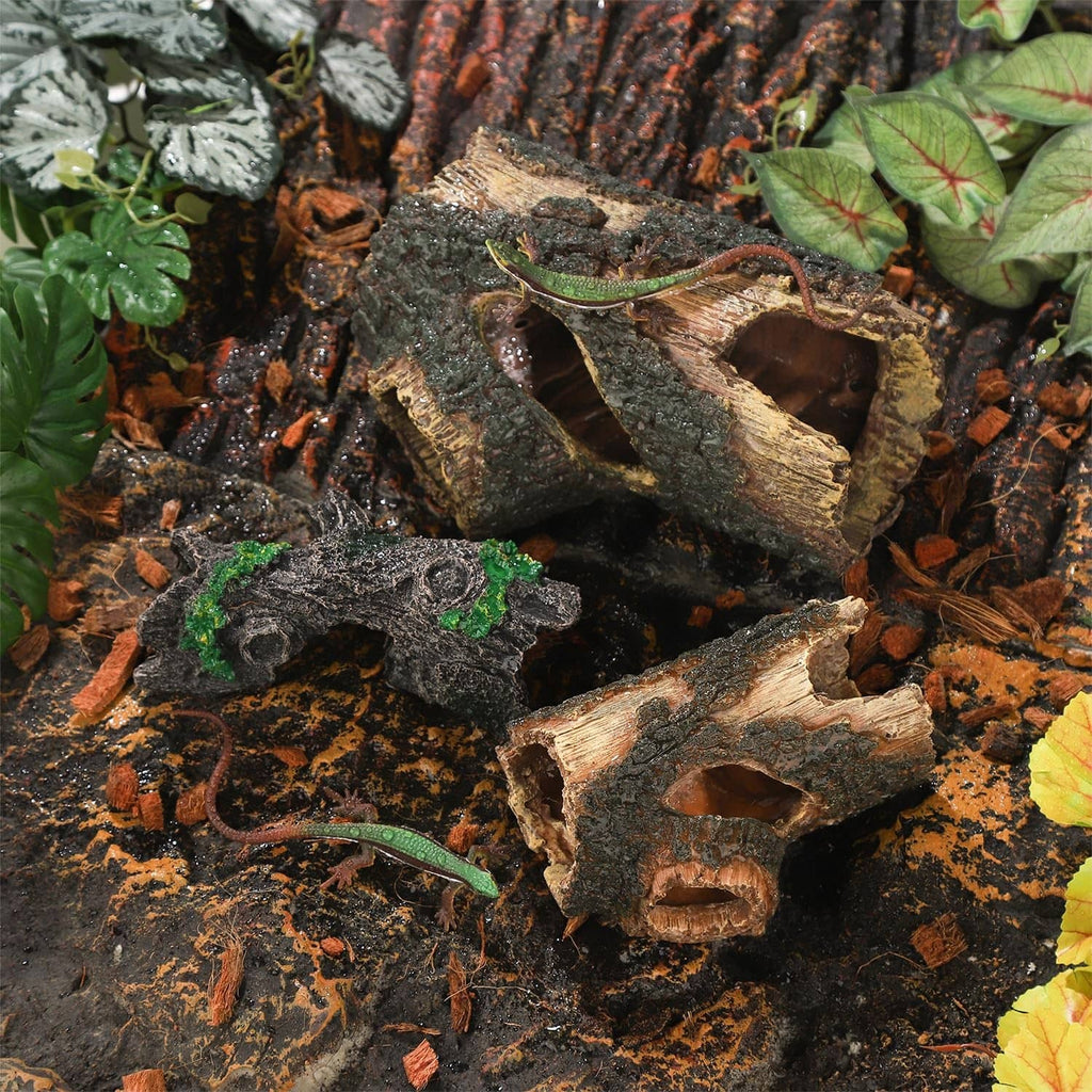 Aquarium resin log decoration with arched openings and realistic bark detail