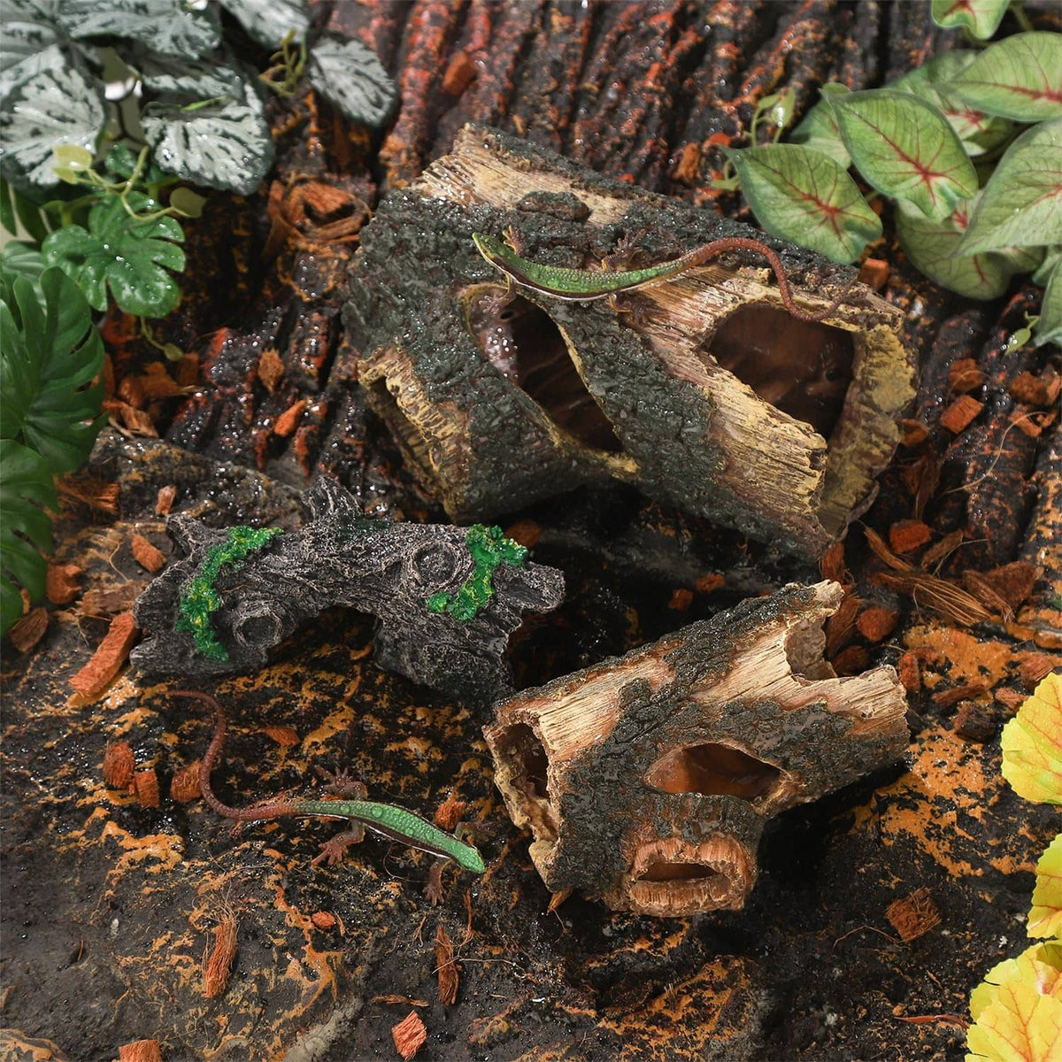 Aquarium resin log decoration with arched openings and realistic bark detail