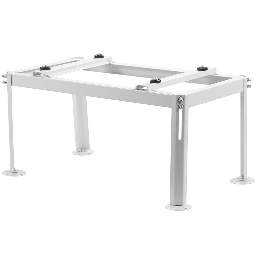 White adjustable mini split outdoor unit ground stand with four legs and top mounting rails