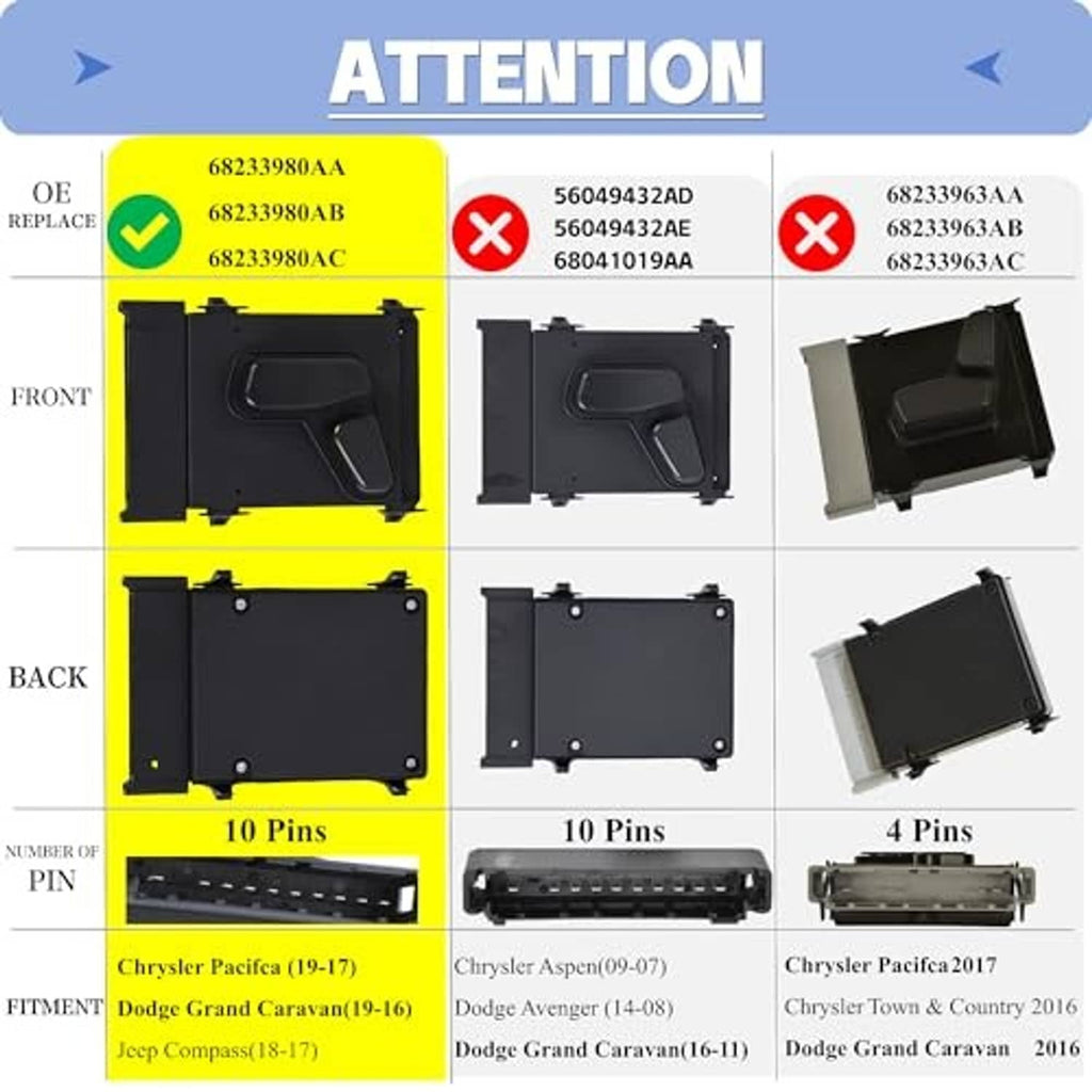 Power seat switch comparison diagram showing correct and incorrect fitment options