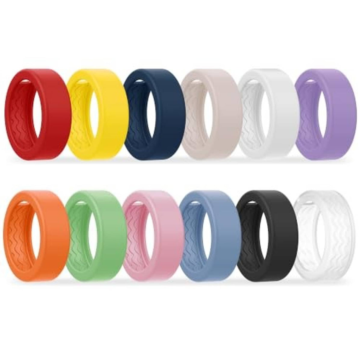 12-pack silicone ring covers in mixed colors, grouped in two rows
