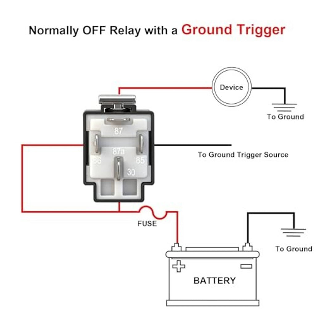 Normally off relay with ground trigger wiring diagram showing fuse and battery connections