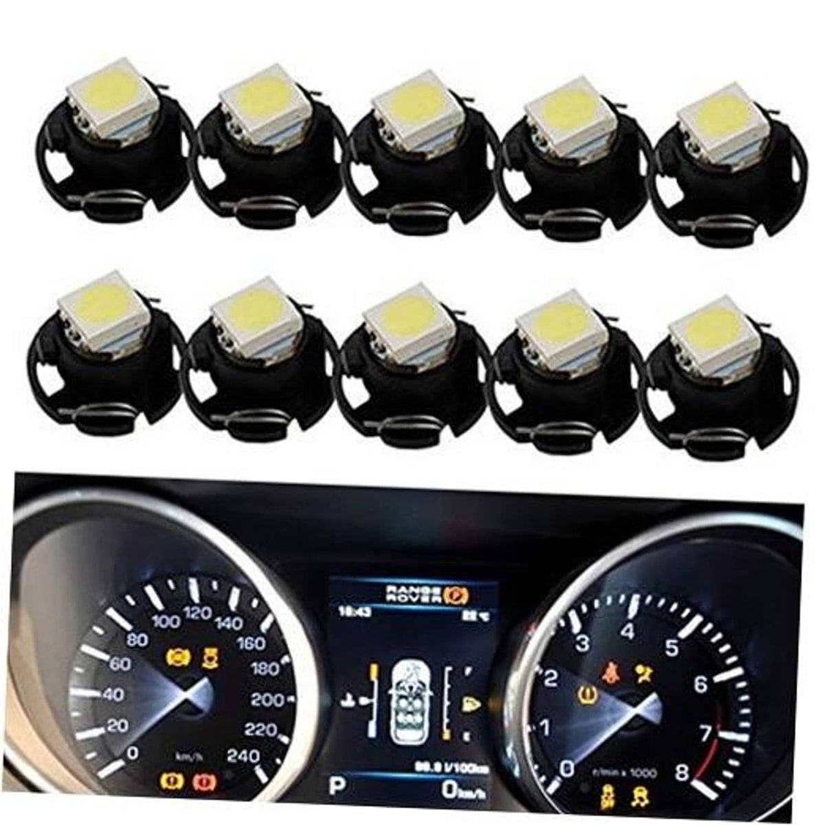 10-pack LED wedge bulbs with white lens, black base, T4.7 replacement panels