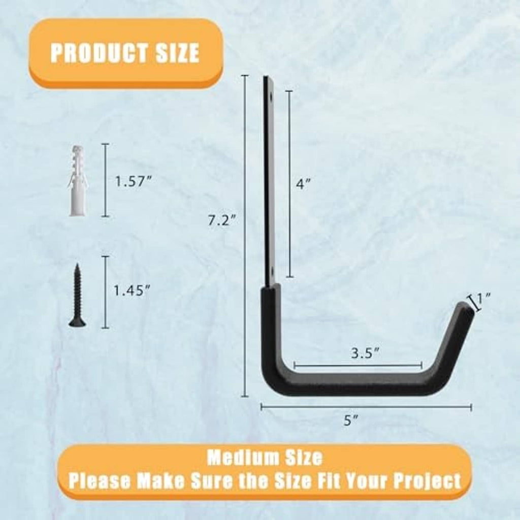 Dark gray U-shaped wall hook with dimensions markings on a size diagram