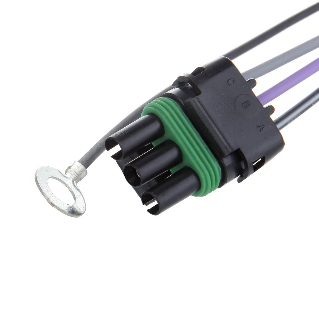 Fuel pump electrical connector with green seal and purple/gray wires