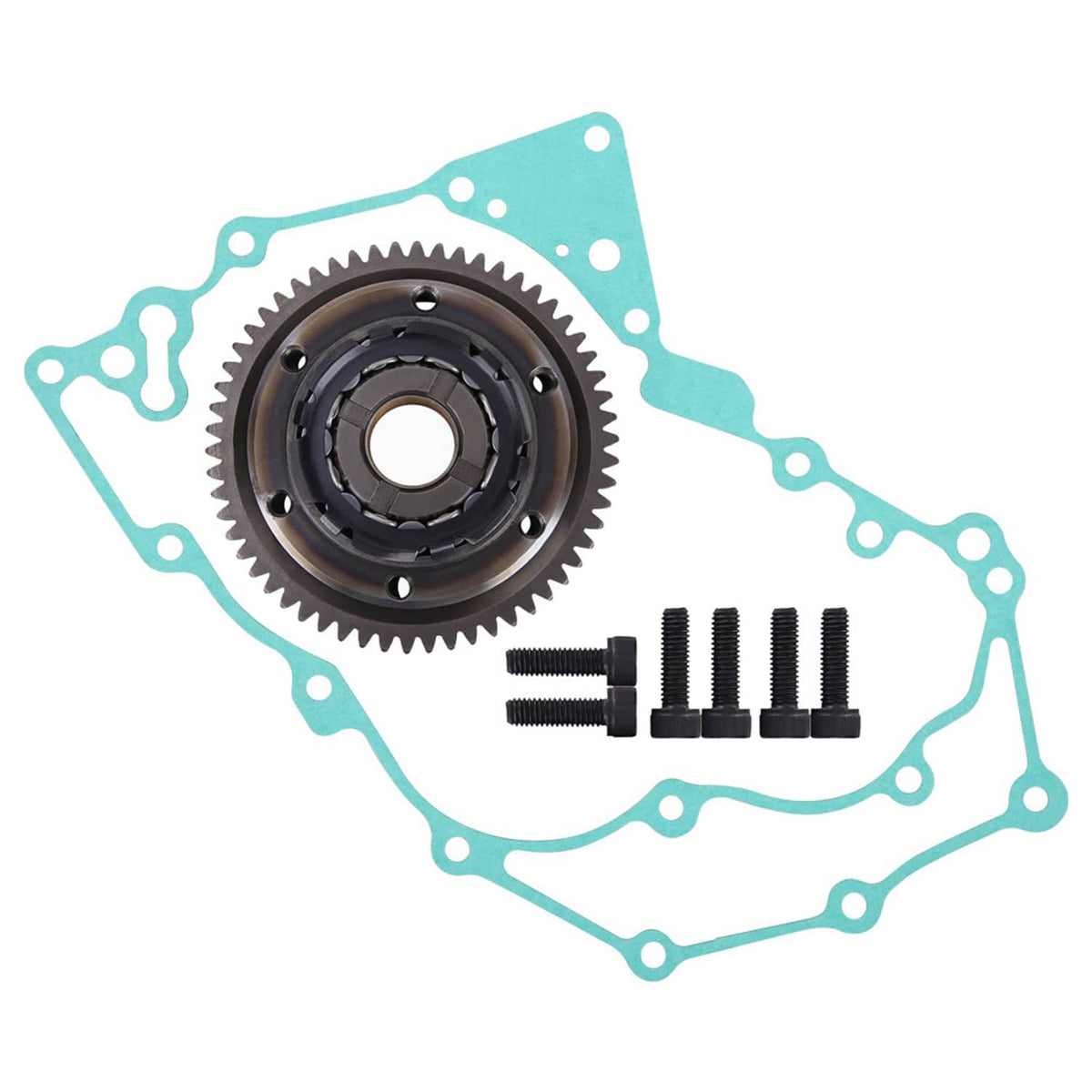 Starter clutch gear set with sprag ring and mounting bolts plus gasket