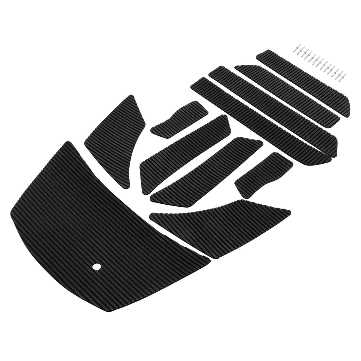 Traction mat foot pad set, black ribbed curved insert and matching strips