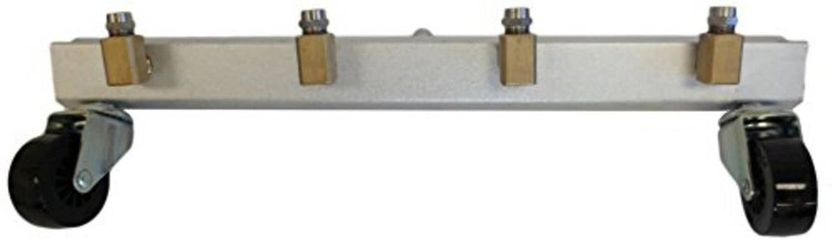 Undercarriage wash cleaner bar with four brass jets and two caster wheels