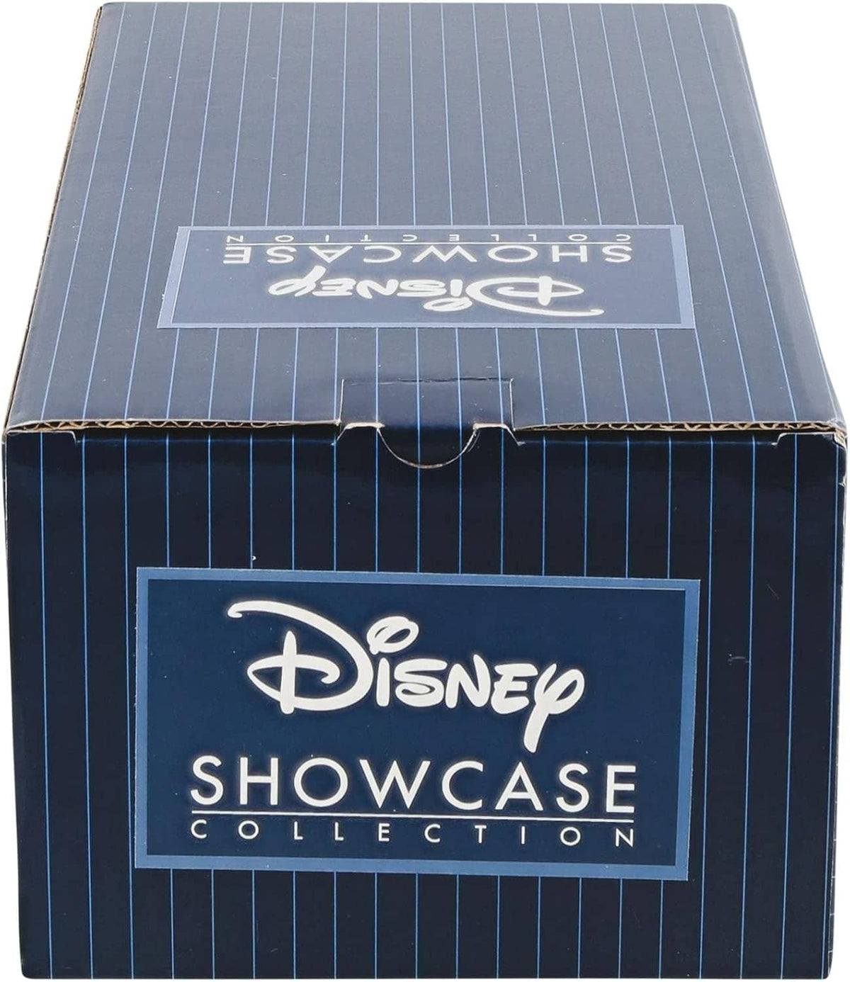 Disney Showcase box top with branded label and blue pinstripe pattern