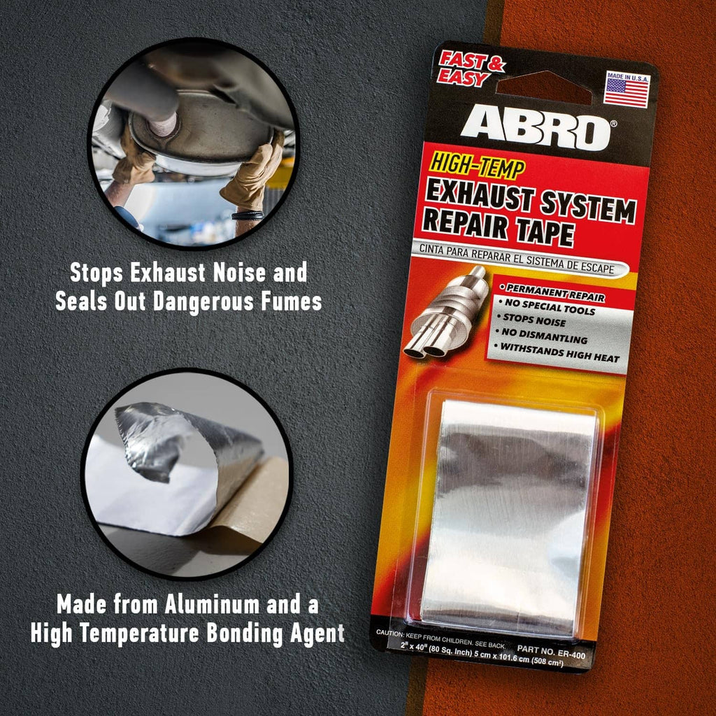 ABRO exhaust repair tape kit with silver tape patch inside clear blister packaging