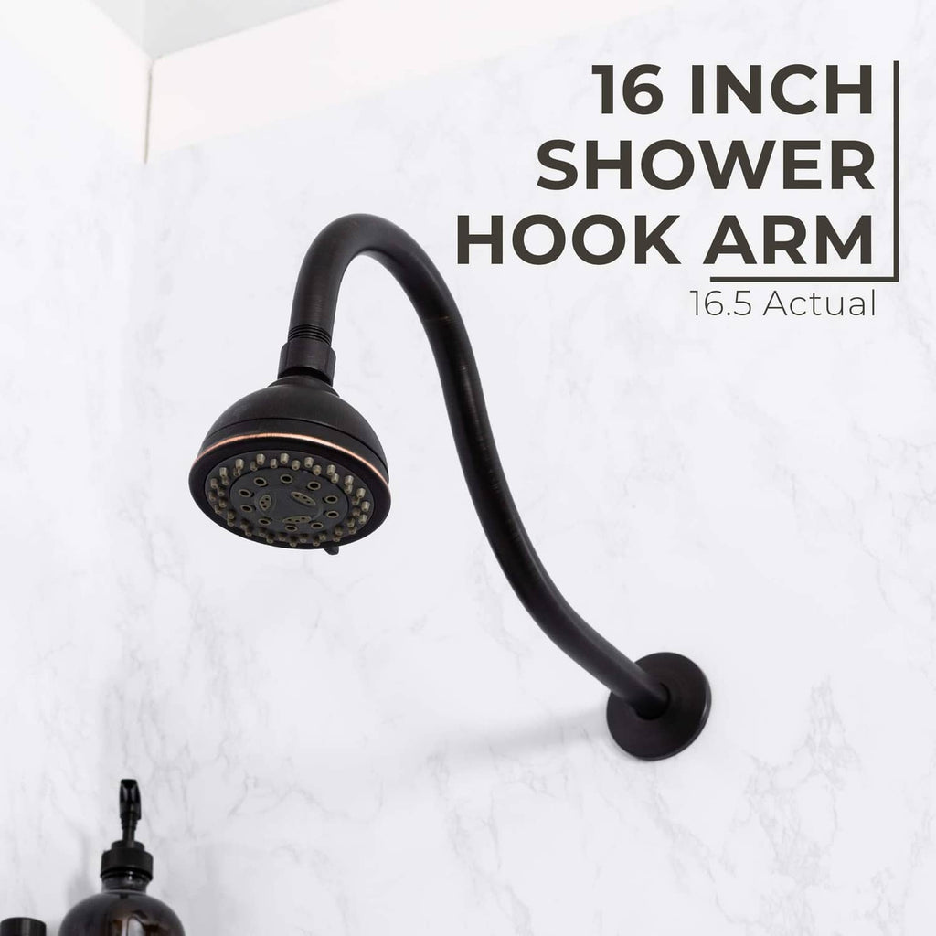 Shower hook arm with black extension tube, round wall mount, and shower head