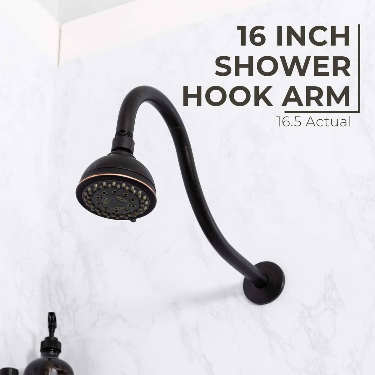 Shower hook arm with black extension tube, round wall mount, and shower head