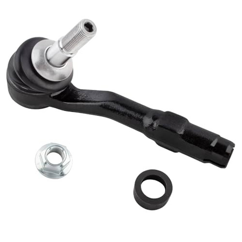 Outer tie rod end with black rubber boot, silver threaded stud, and included washer nut