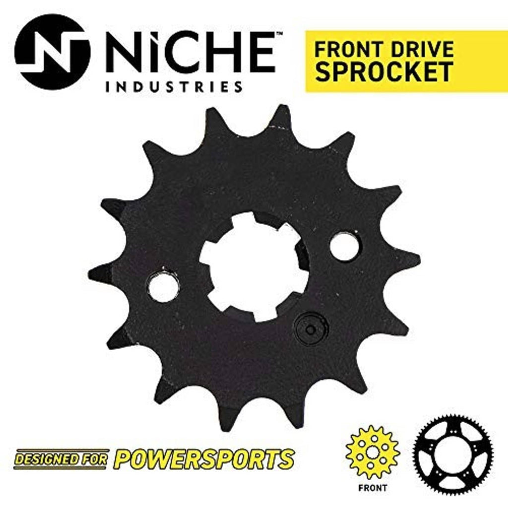 Front drive sprocket with black steel teeth and center hub, mounting holes included