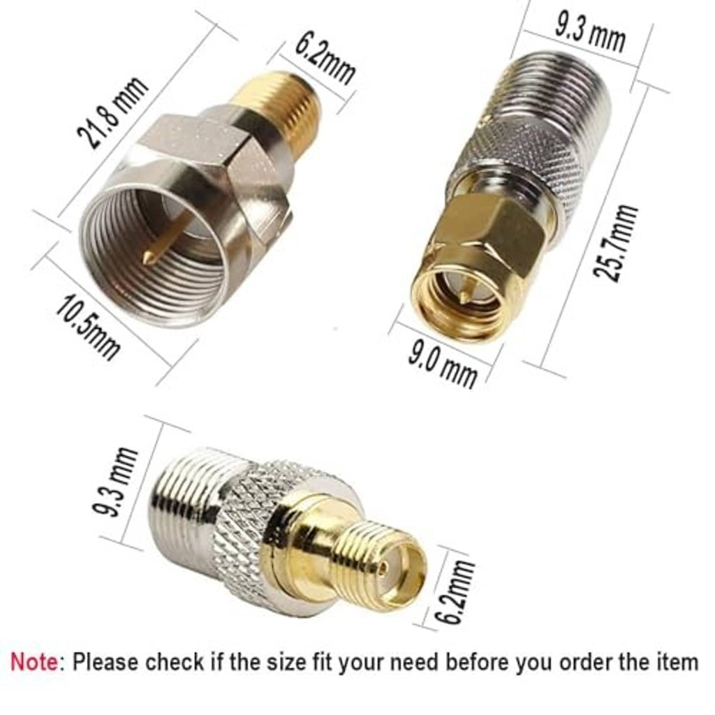 Coaxial adapter technical size diagram with threaded ends and metal body