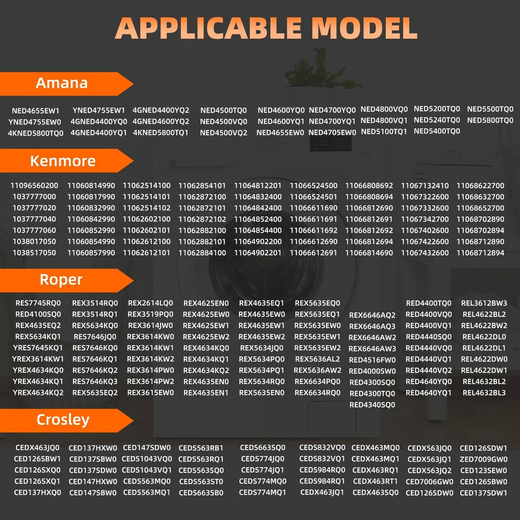 Dryer heating element compatible Amana model list infographic