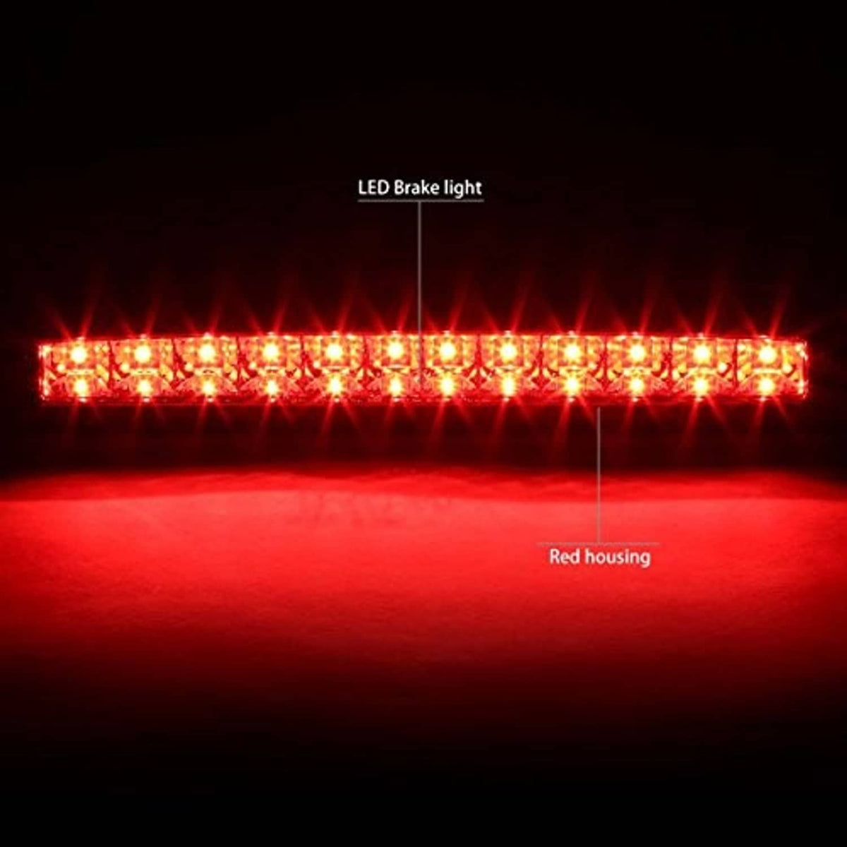 Red LED high-mount third brake light bar with glowing rectangular LED segments