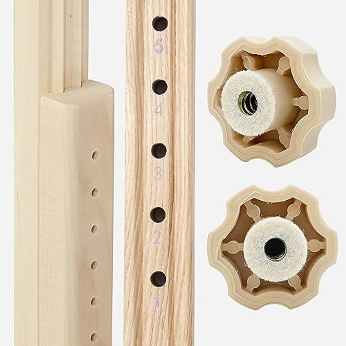 Stationary treatment table adjustment rail with circular holes and mounting caps