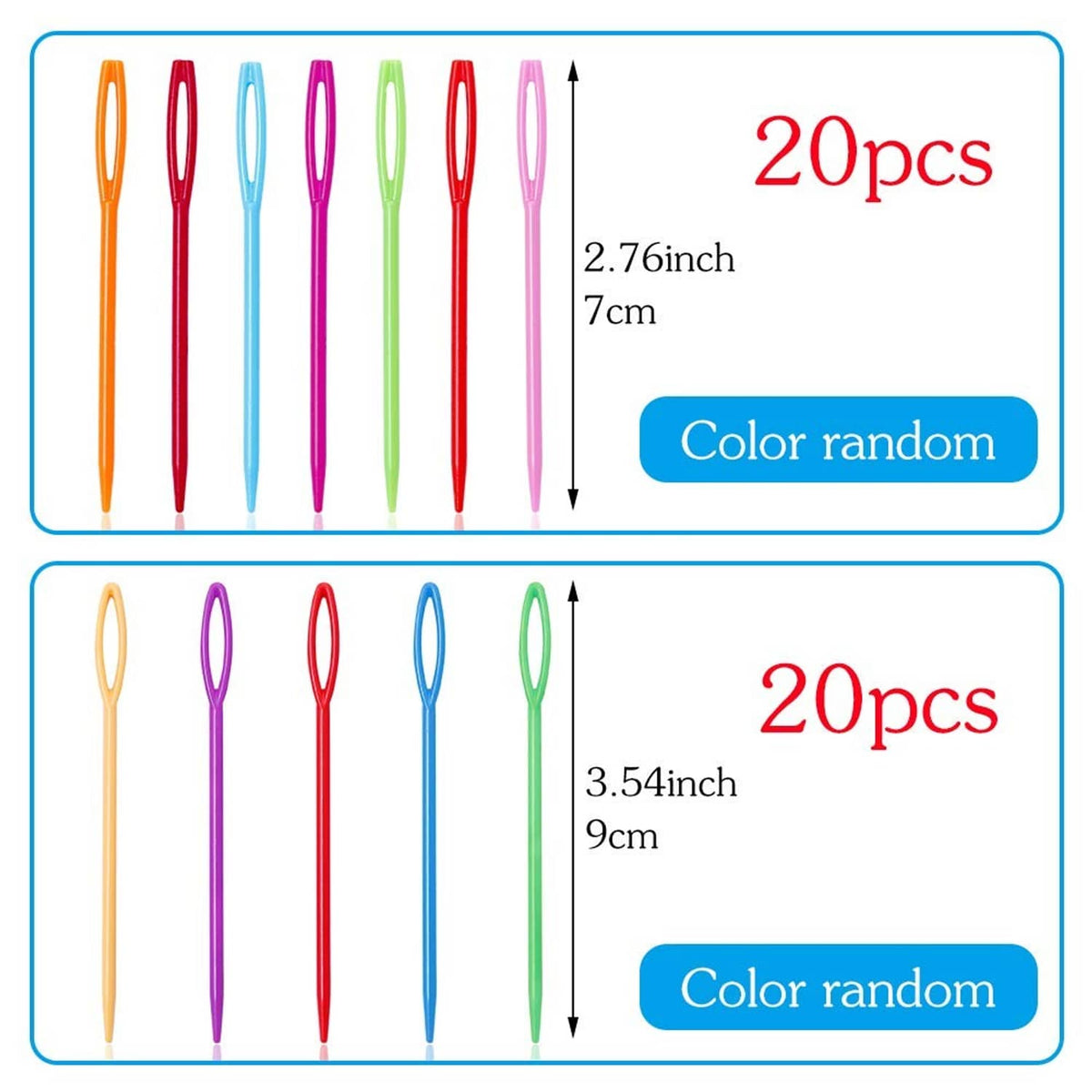 Plastic lacing needle set, colorful large-eye and lace needles in two sizes, 40 pcs