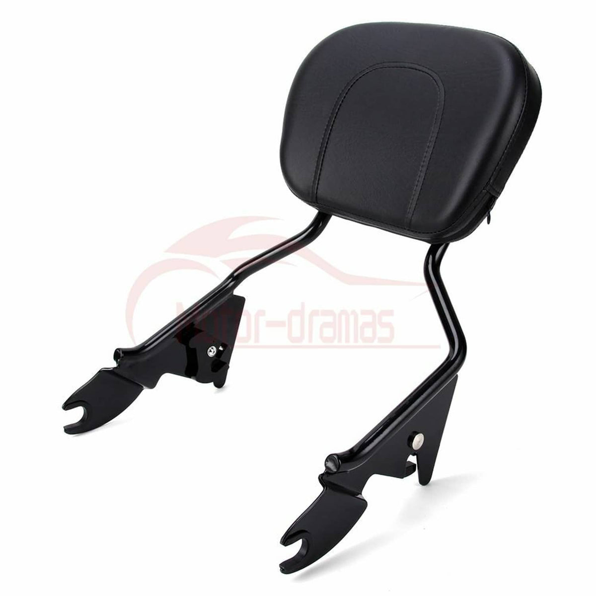 Black padded backrest with curved frame and two front mounting foot supports