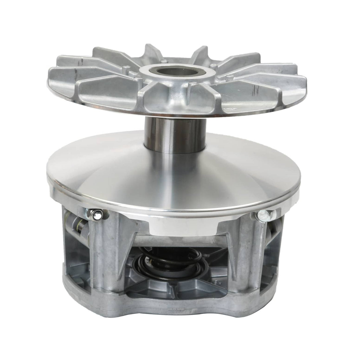 Primary drive clutch assembly, silver metal sheave with central bore and fins