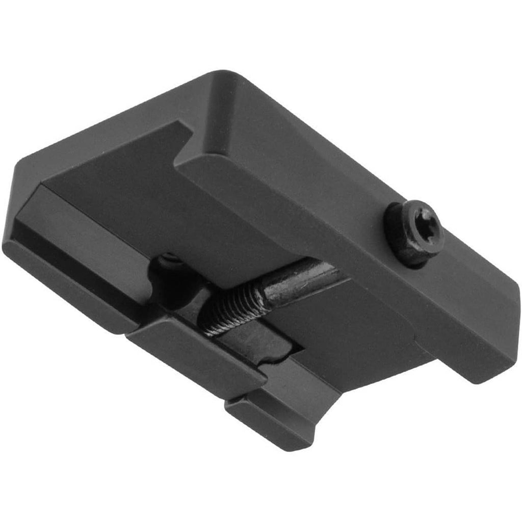 Picatinny rail mount showing clamping slot and central screw interface