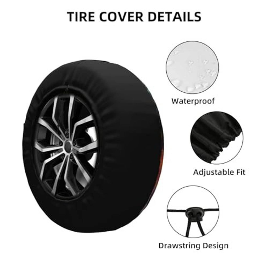 Weatherproof spare tire cover with adjustable drawstring design and black elastic hem