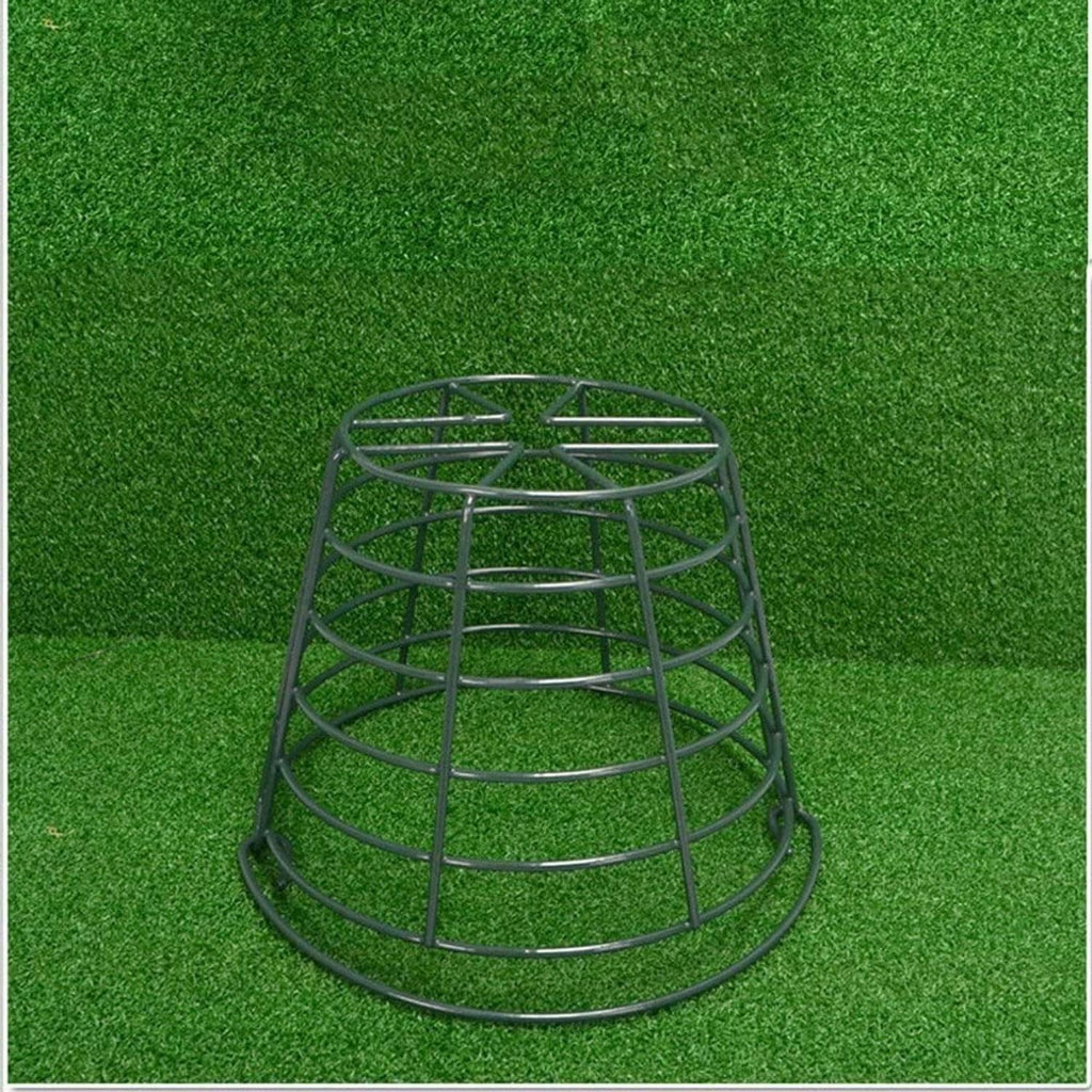 Wire metal golf ball basket base with curved vertical bars and open top