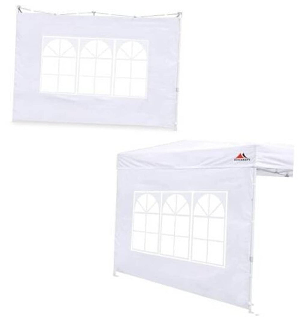 White canopy sidewall panel with clear three-arched window grid and tie-down points