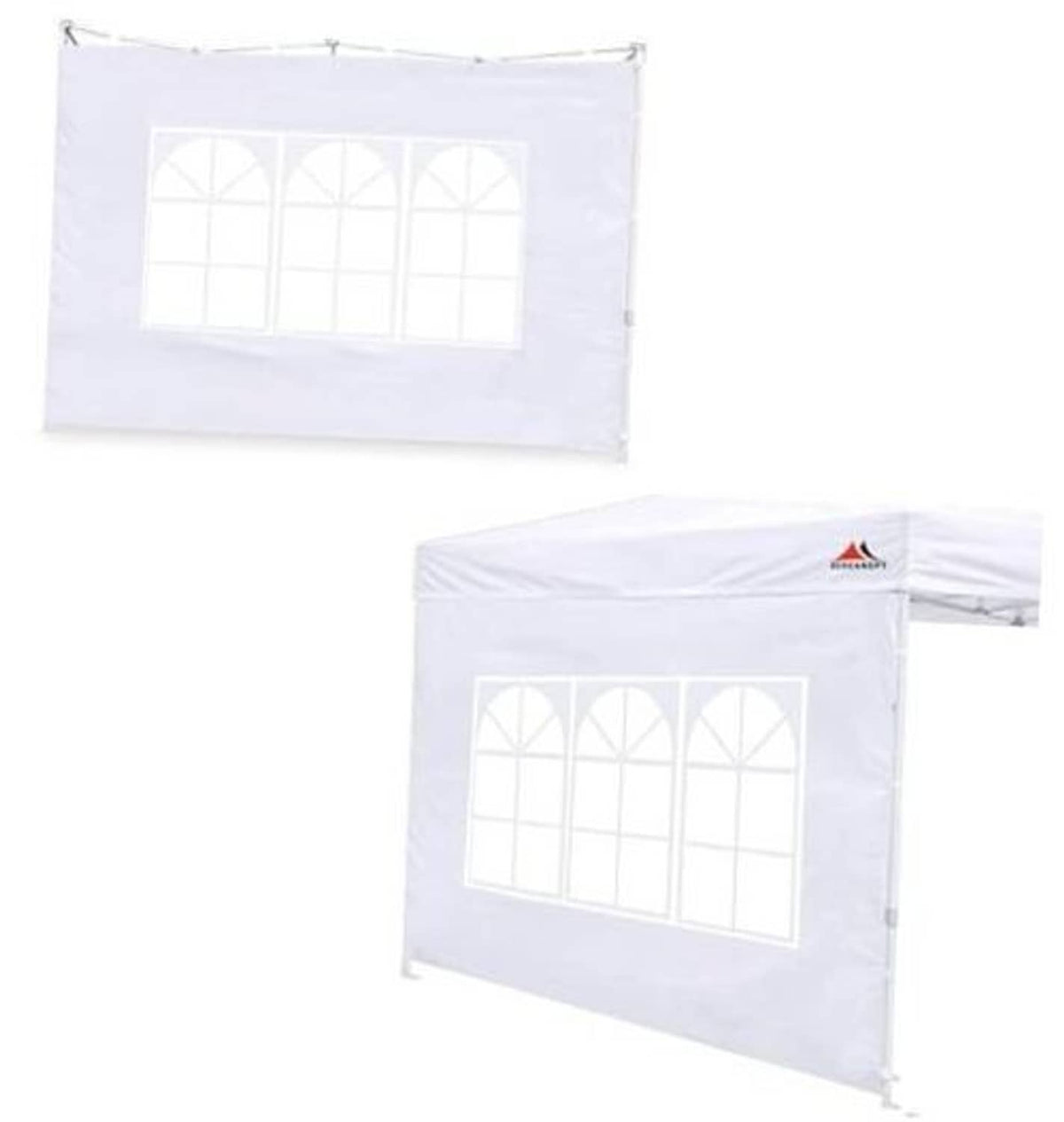 White canopy sidewall panel with clear three-arched window grid and tie-down points