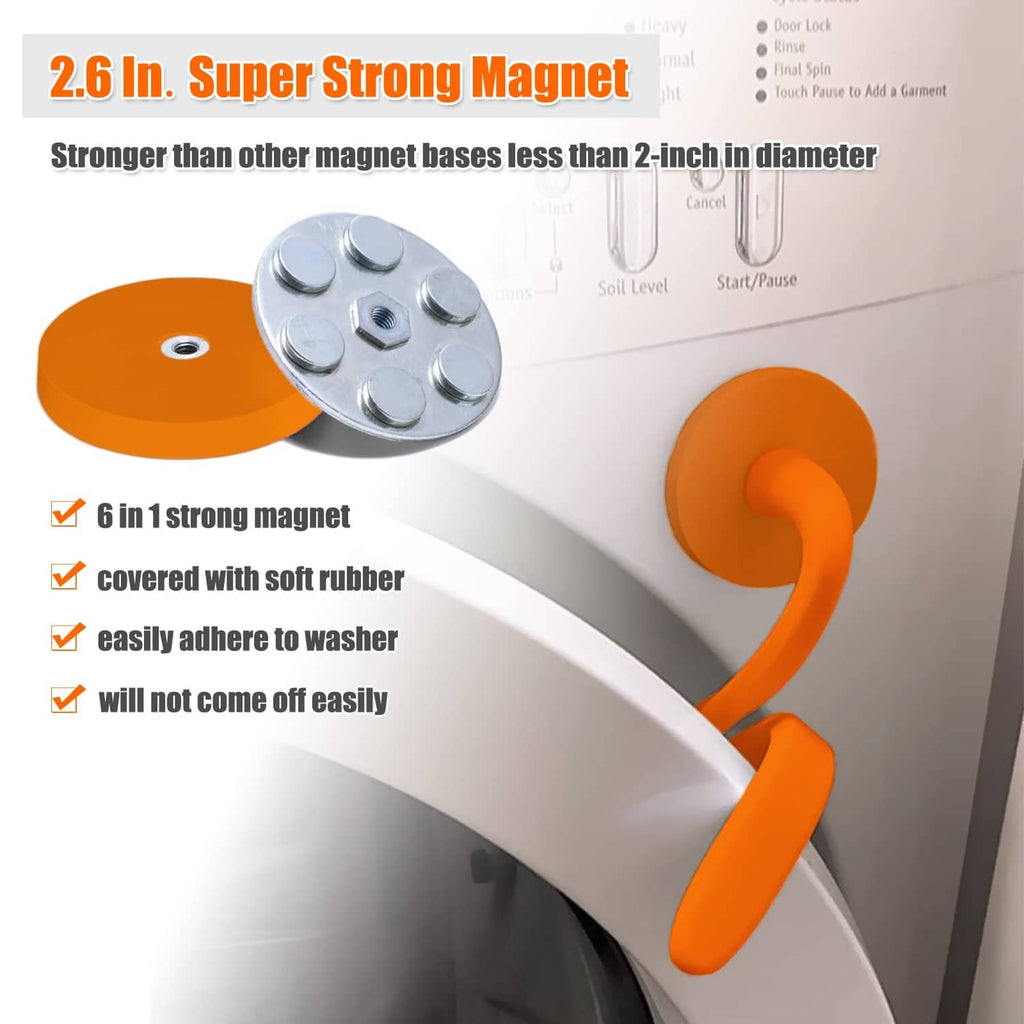 Orange magnetic door prop stopper with rubber-covered base for front-load washer