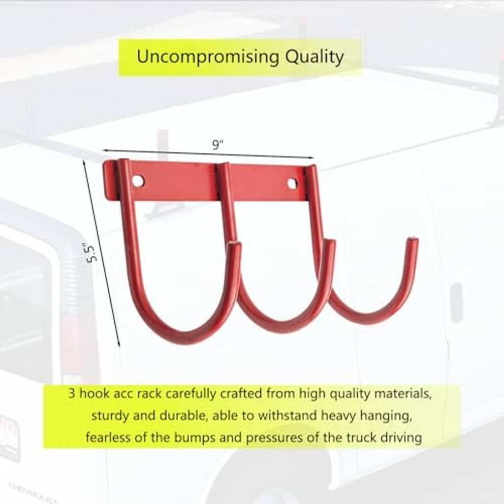 Red 3-hook rack with curved hooks for van organizer mounting