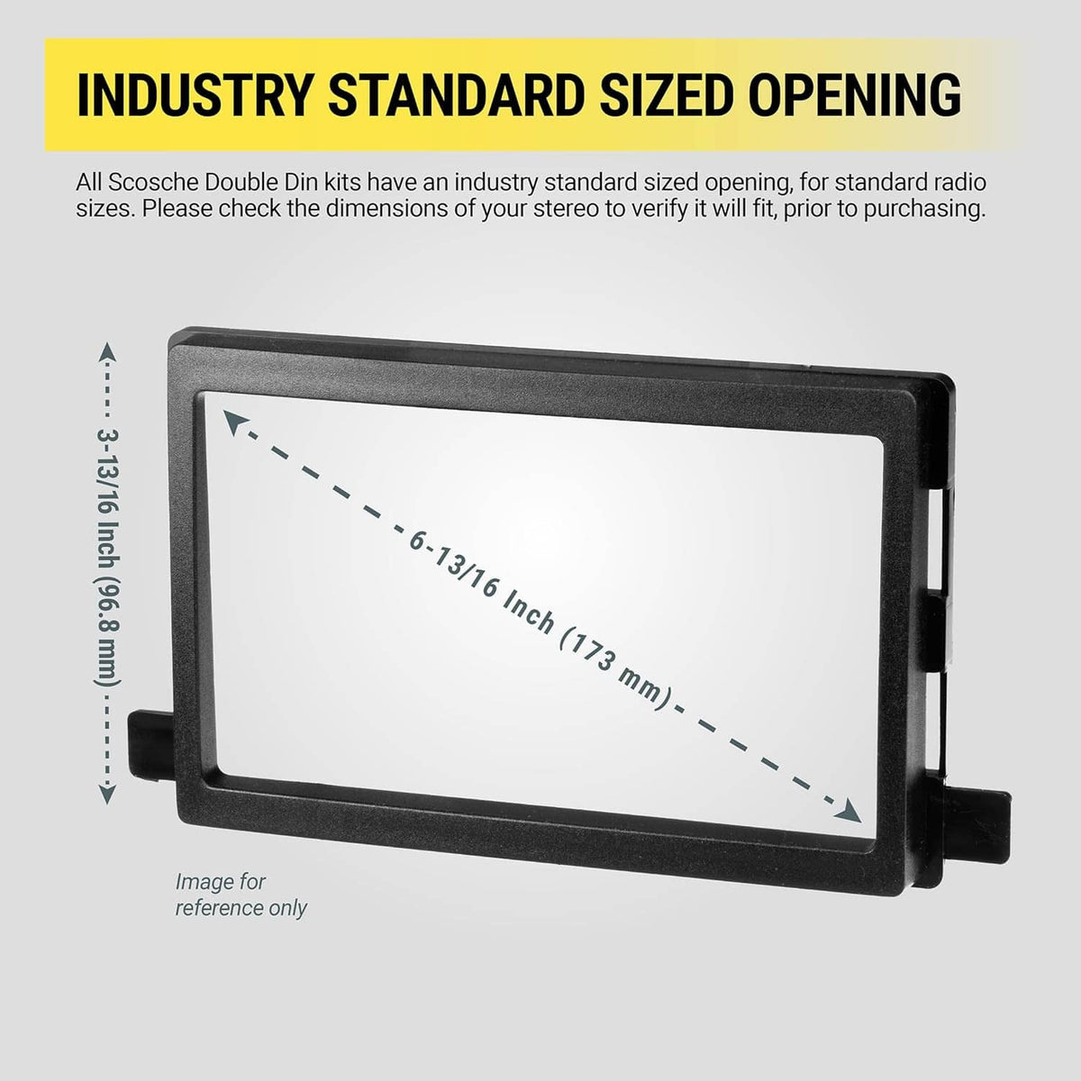 Double DIN opening size diagram for FD1428B dash kit, shows rectangular dimensions