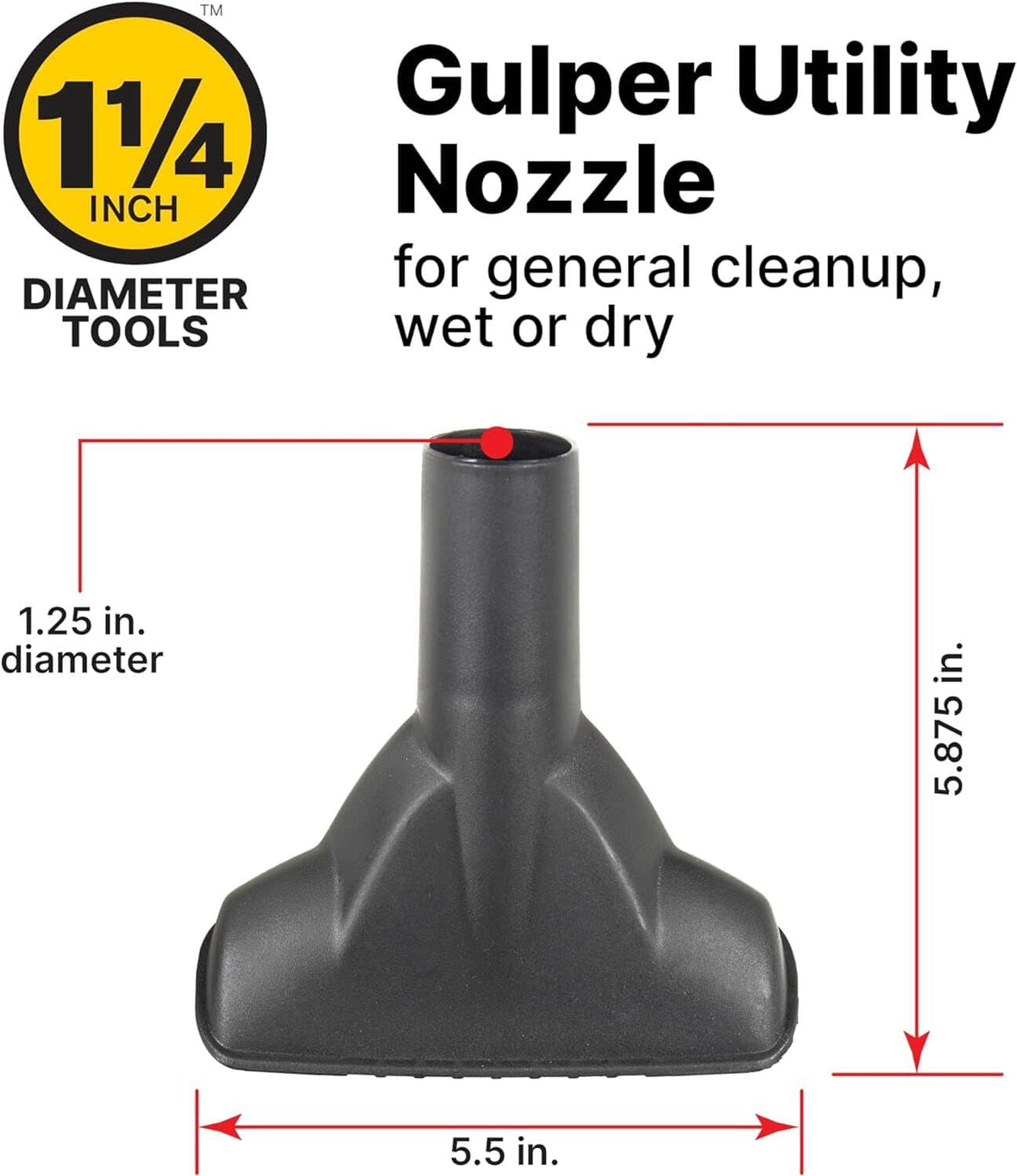 Black gulper utility nozzle attachment for vacuum cleaning, with wide bell base.