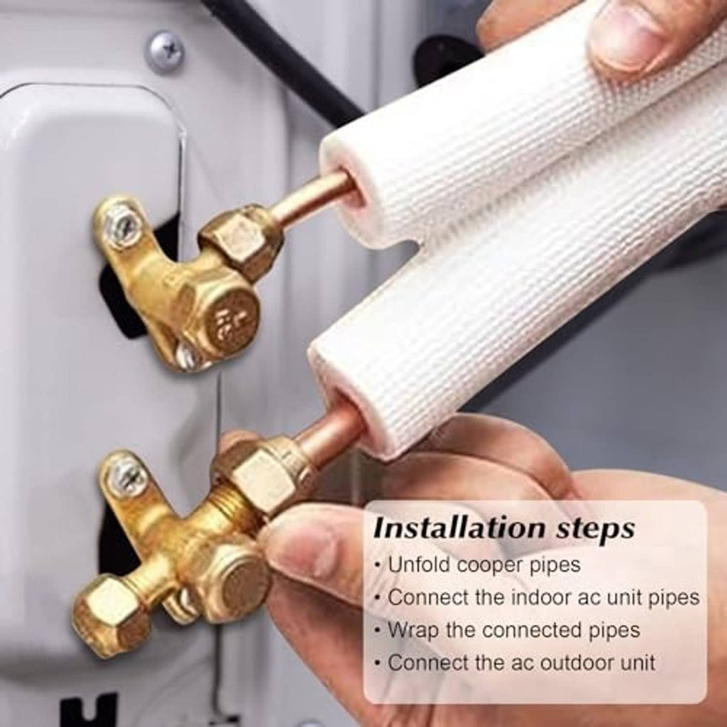 Mini split line set connection with copper pipe joined to brass manifold fittings