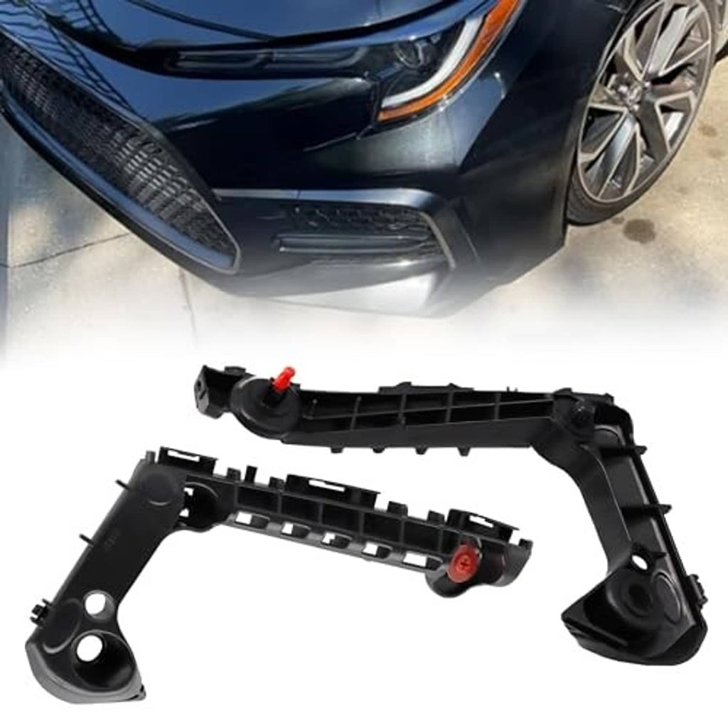 Pair of black front bumper mounting support brackets with red screw caps