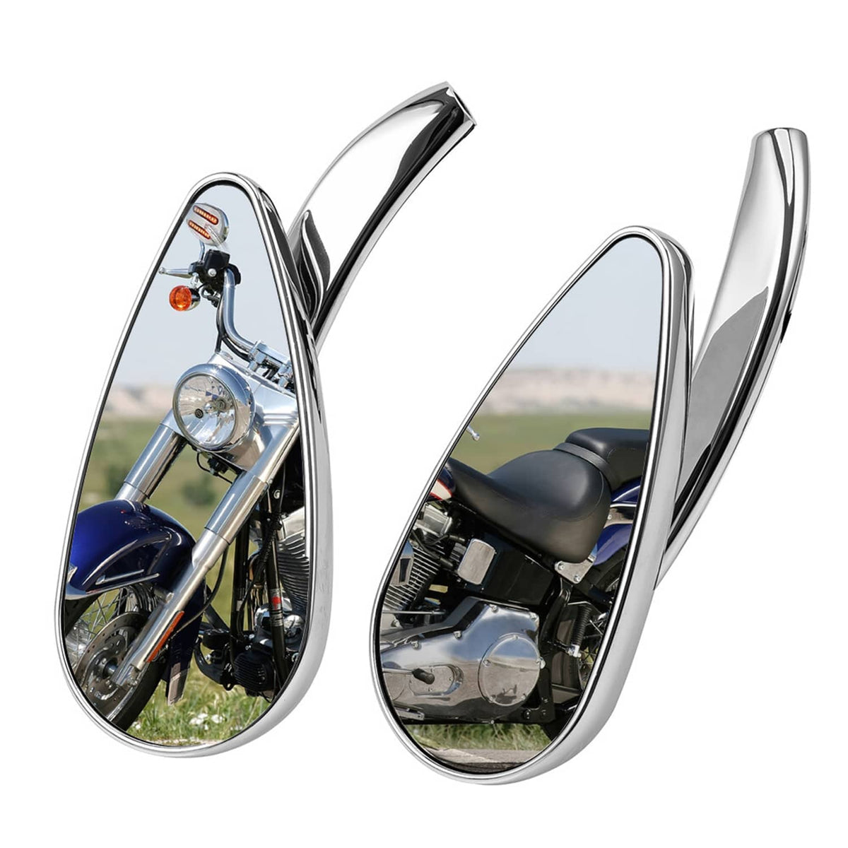 Chrome motorcycle rearview side mirrors with amber LED turn signal lights