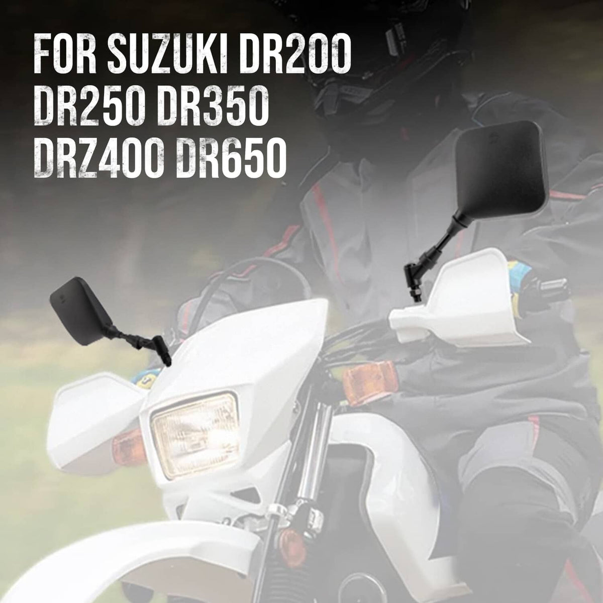 Motorcycle rearview mirrors mounted on a bike front with square reflective glass
