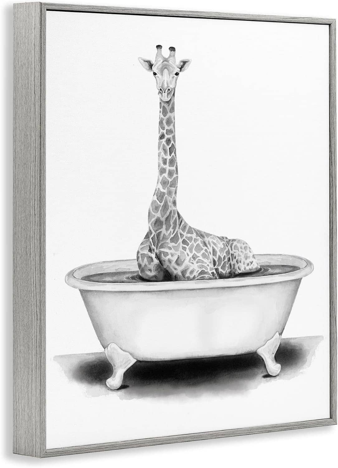 Framed giraffe-in-bathtub giclée print by Rachel Niem