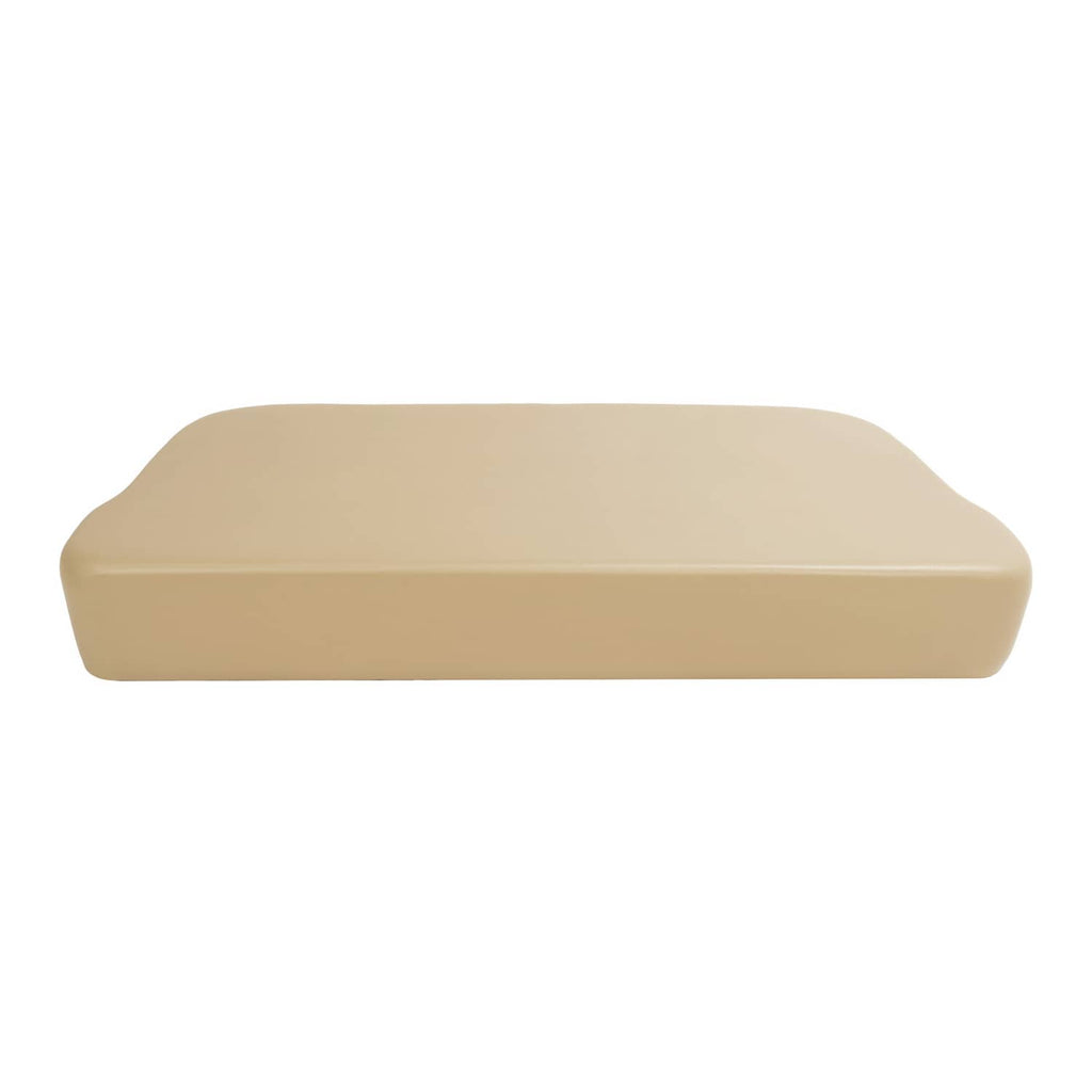 Tan golf cart seat bottom cushion with rounded edges and flat top