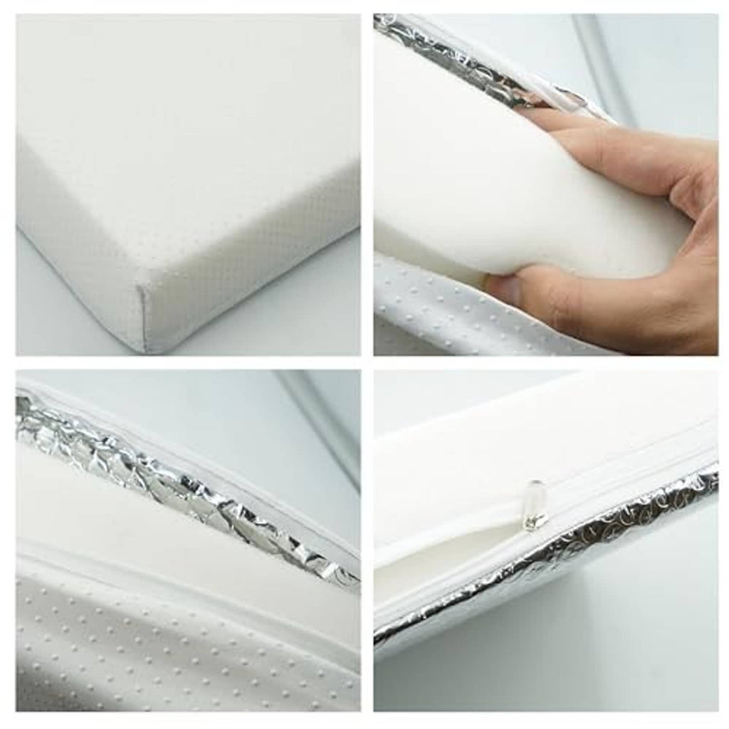 RV vent insulator pad with white foam cover and reflective silver edge detail