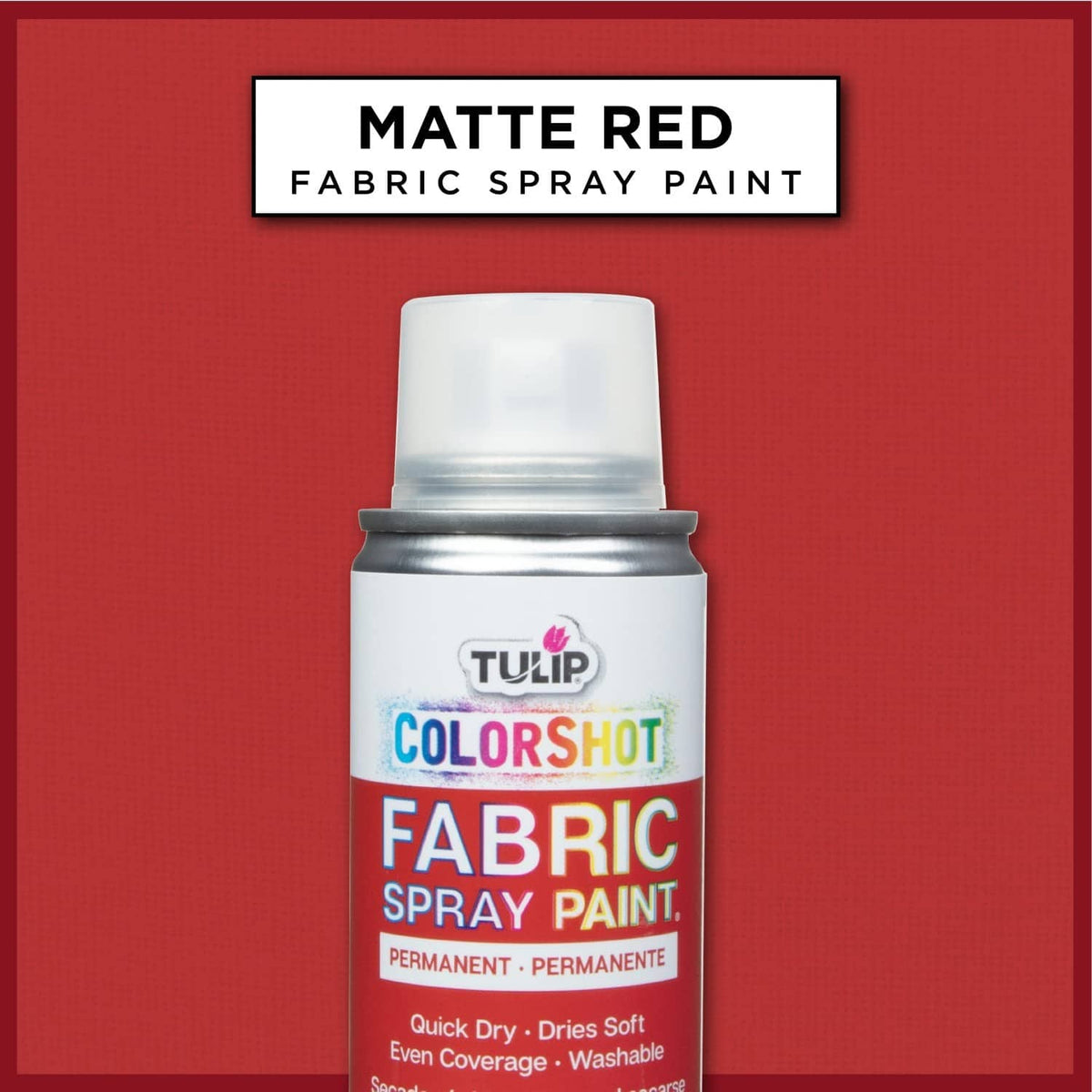Matte red ColorShot fabric spray paint can labeled for fabric use
