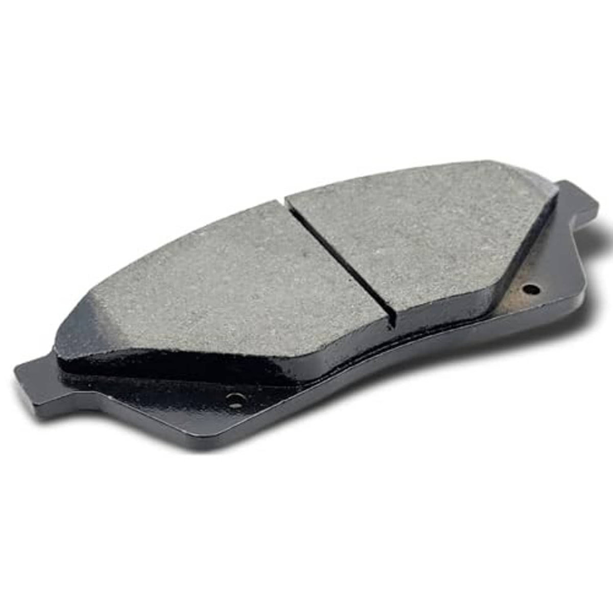 Ceramic brake pad, gray friction face with metal backing and black edge