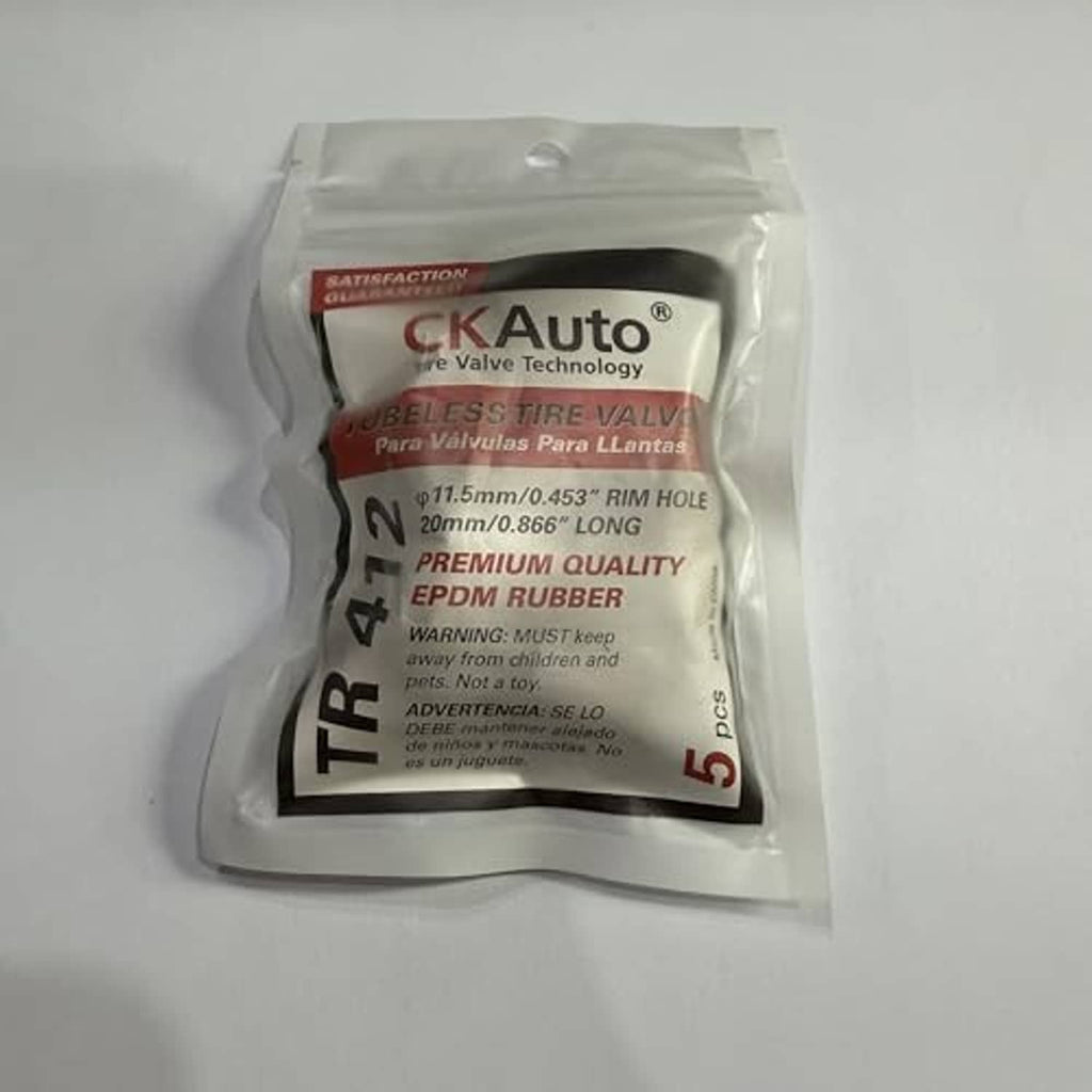Sealed tire valve stem pack labeled EPDM rubber, TR412 0.453 in