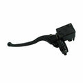 Left front brake master cylinder with black lever and hydraulic reservoir housing
