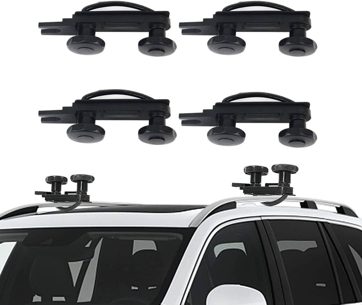 Black roof box U-bolt clamps, four-piece set with curved U hooks and pads