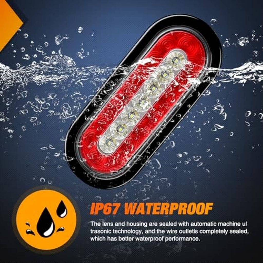 Oval red LED tail light with clear lens LEDs, splash effect and waterproof graphic